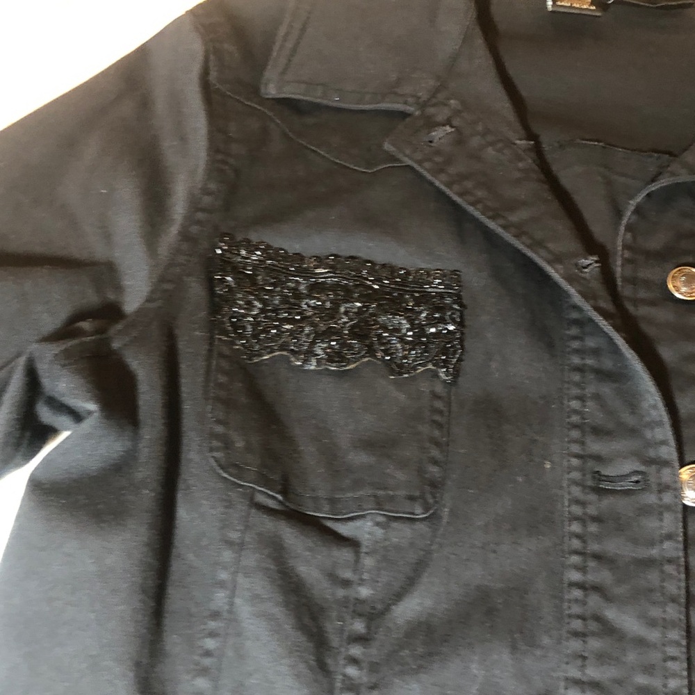Rafaella Black Beaded Chest Pocket Jean Jacket.
